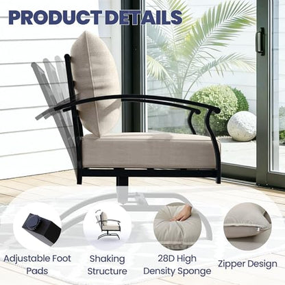 Patio Furniture Set,4 Piece Metal Outdoor Patio Furniture Set,All Weather Modern Patio Conversation Sets w/3 Seater Sofa,2 Single Sofas and Coffee Table for Balcony Deck,Sand