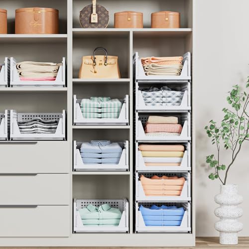 5 Pack Stackable Closet Storage Basket - Stackable Storage Bins, view 7