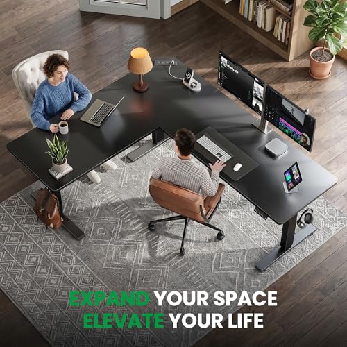 63x55 Inch L-Shaped Standing Desk with Charging Station Corner Desk, view 3