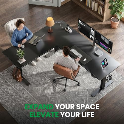 63x55 Inch L-Shaped Standing Desk with Charging Station Corner Desk, view 3