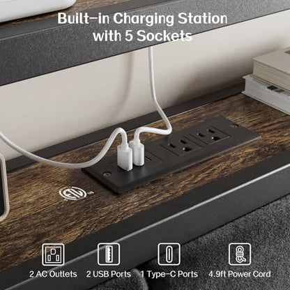 Full Size Bed Frame with Headboard, LED Light & Charging Station, view 5
