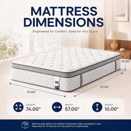 Full Mattress, 10 Inch Cooling Hybrid Full Size Mattress in a Box, view 3