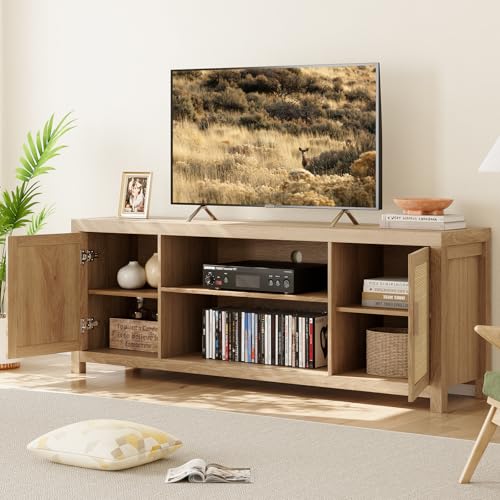 Rattan TV Stand 66In for 75 inch Natural Oak, view 4