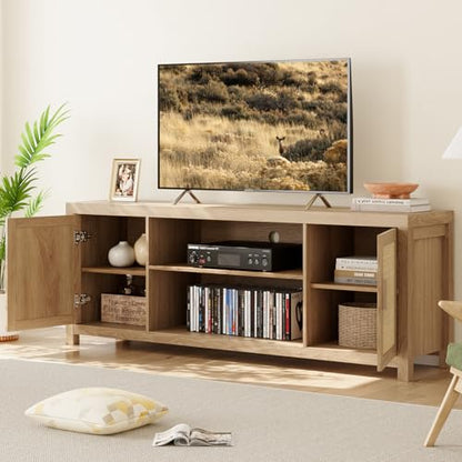 Rattan TV Stand 66In for 75 inch Natural Oak, view 4