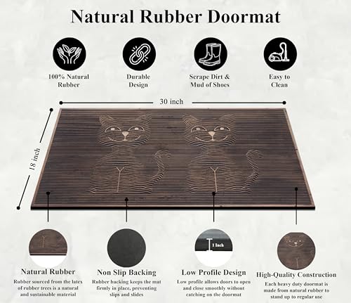 A1HC Rubber Welcome Doormat for Outdoor Indoor Entrance, Non-Slip Backing Front Door Mat for High Traffic Area Use, Fun Designed Entrymat, 18"x30" Sitting Cat