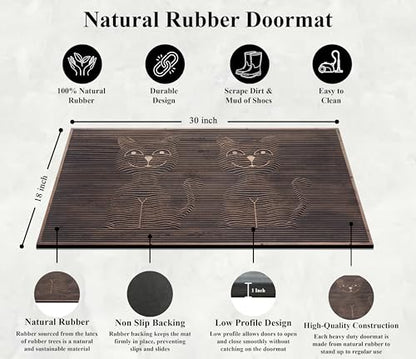 A1HC Rubber Welcome Doormat for Outdoor Indoor Entrance, Non-Slip Backing Front Door Mat for High Traffic Area Use, Fun Designed Entrymat, 18"x30" Sitting Cat