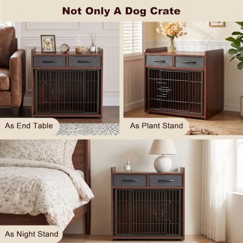 24.4inch Dog Crate Furniture for Small Dogs with 2 Drawers, view 6