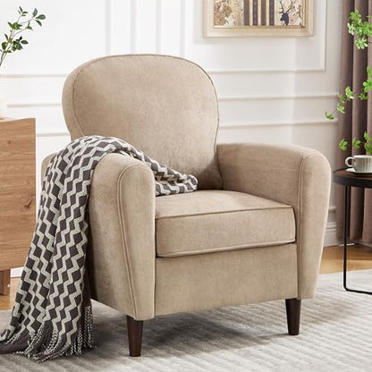 Accent Chair Set of 2, Mid Century Modern Arm Chair with Thick Cushion and Back, Comfy Upholstered Reading Chair Single Sofa Chair for Living Room, Bedroom, Club, Khaki