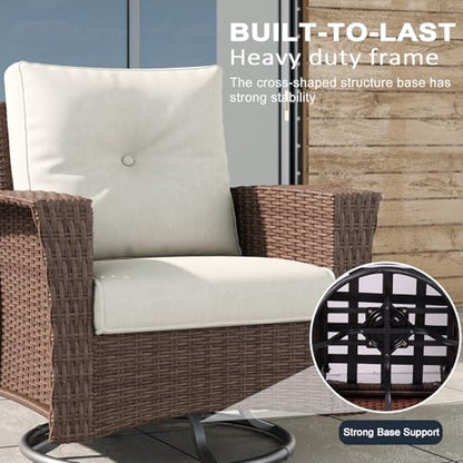 10 Piece Wicker Patio Furniture Set with Fire Pit Table, Classis Outdoor Conversation 360 Degree Swivel Chairs Set with Coffee Table