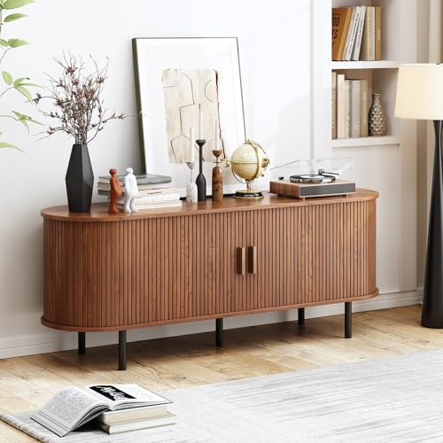 55" Mid Century Modern TV Stand with Sliding Doors for 60" TV, view 7