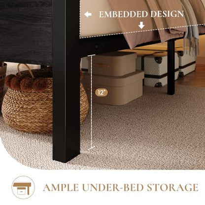 Queen Bed Frame, 2-Tier Storage Headboard, LED, Charging Station, view 7