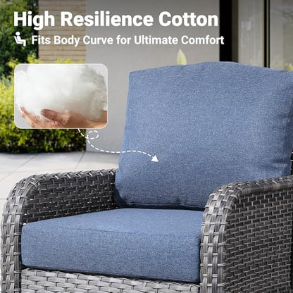 2-Piece Patio Furniture Set, Outdoor Wicker Sofa with Chairs, High Back Rattan Chair with Comfy Cushions for Porch Yard Deck, Denim Blue