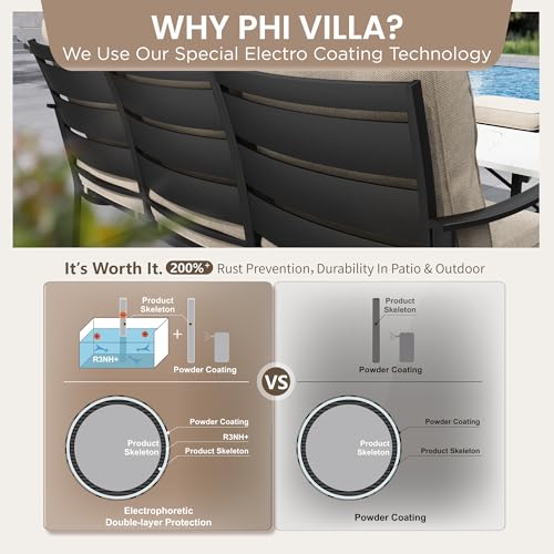 Metal Swivel Patio Chairs Set of 2, High Back Steel Outdoor Chairs with 5.75" Extra Thick Cushion, 2 Piece All Weather Deep Seat Outdoor Front Porch Seating Furniture for Deck Balcony, Beige