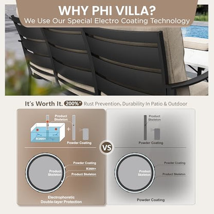 Metal Swivel Patio Chairs Set of 2, High Back Steel Outdoor Chairs with 5.75" Extra Thick Cushion, 2 Piece All Weather Deep Seat Outdoor Front Porch Seating Furniture for Deck Balcony, Beige