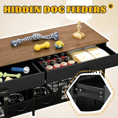 74.8" Dog Crate Furniture with Dog Feeder for 2 Small Medium Dog, view 7
