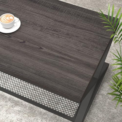 Wood Coffee Table, Center Table with Storage, Dark Gray Oak, 47 Inch | Farmhouse Metal Wood Living Room Table, Industrial 2 Tier Tea Table, Wooden Rectangle Tea Table with Shelf for Office Bedroom