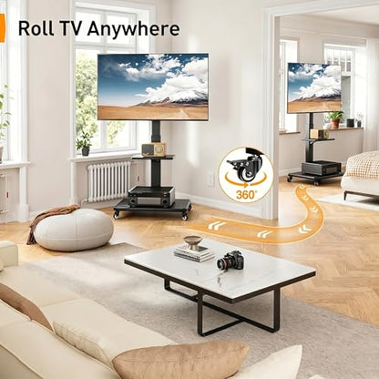 Rolling TV Stand for 30-75 Inch, Mobile TV Cart Holds up to 110 lbs, Tilt & Height Adjustable Portable TV Stand on Wheels for Bedroom with Shelf, Outdoor TV Stand Max VESA 600x400mm PGTVMC27