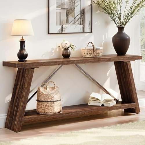 Tribesigns 70.9 Inches Extra Long Sofa Table Behind Couch, Industrial Entryway Console Table with Storage for Hallway, Entry, Living Room, Dark Walnut Brown