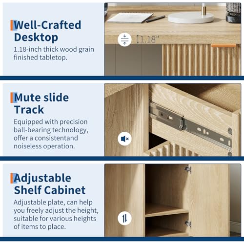 Fluted Executive Desk with Drawers, 60" Modern Home Office Desk, view 7