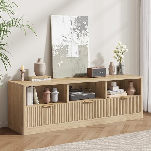 59" Fluted TV Stand for TVs Up to 65", Natural Oak, view 2