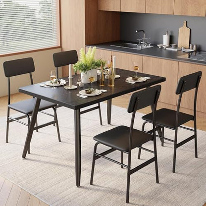 Dining Room Table Set for 4, Modern 5 Piece Kitchen Table and Chairs Set, Small Space Comedor de 4 Sillas y Mesa, Wood Top Metal Frame for Apartment, Kitchen, Living Room, Dining Room
