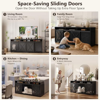 94.5'' XXXL Double Dog Crate Furniture, Wooden Dog Furniture Crate, Black, view 6