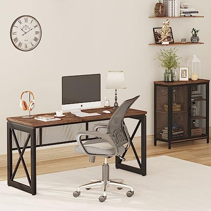 60 Inch Computer Desk for Home Office, Industrial Metal Wood Desks, Farmhouse Large Writing Table, Modern Sturdy Gaming Desk (Rustic Oak)