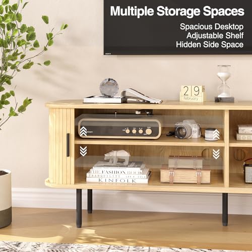 47''W Modern TV Stand Cabinet with Storage for TVs up to 60 Inch, Fluted TV Entertainment Center with Slatted Tambour Doors, Media Console for Living Room, Entryway, Natural