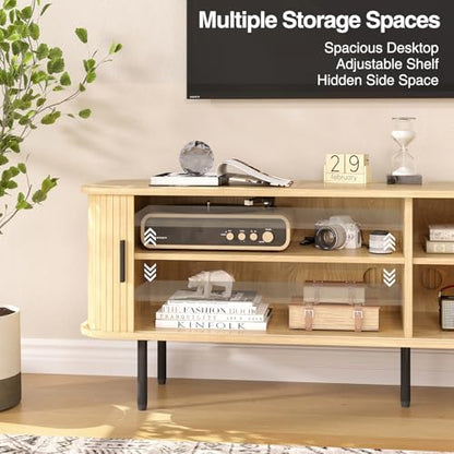 47''W Modern TV Stand Cabinet with Storage for TVs up to 60 Inch, Fluted TV Entertainment Center with Slatted Tambour Doors, Media Console for Living Room, Entryway, Natural