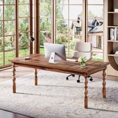 Large Walnut Executive Office Desk, 62" Farmhouse Computer Desk, view 5