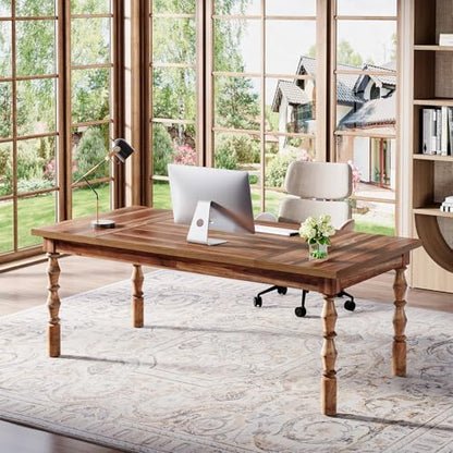 Large Walnut Executive Office Desk, 62" Farmhouse Computer Desk, view 5