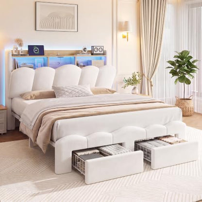 White Full Bed Frame with Storage, view 2