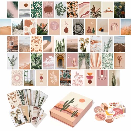 Boho Wall Collage Kit for Teen Girls, Cute Room Decor, Aesthetic Wall Decor Pictures, Boho Wall Art Prints Bedroom Decor, Posters for Room Aesthetic, Dorm Collage Photos 50 Set 4x6 inch