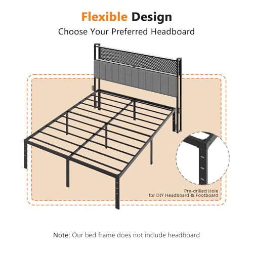 14 Inch Full Bed Frame, Heavy Duty Metal Platform, No Box Spring Needed, view 7