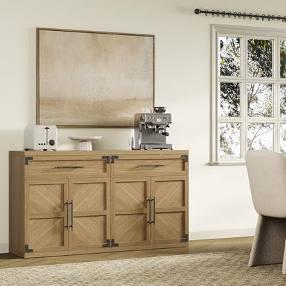 Buffet Cabinet with Drawer - Modern Sideboard Cabinet with Storage, Wide Credenza Storage Cabinet with Handle and Door, Sideboard Buffet Cabinets (1, Oak Brown)