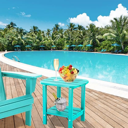 Double Adirondack Side Table, Outdoor Side Tables, End Tables for Patio, Backyard,Pool, Indoor Companion, Easy Maintenance & Weather Resistant(Turquoise)
