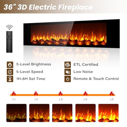 70" Floating TV Stand with 36" Electric Fireplace, view 4