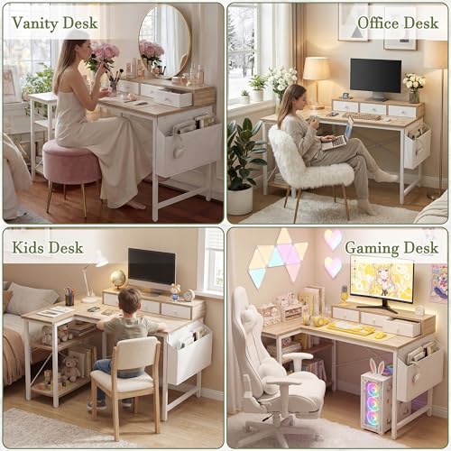 40 Inch L Shaped Computer Desk with 3 Drawers & Power Outlets, view 4