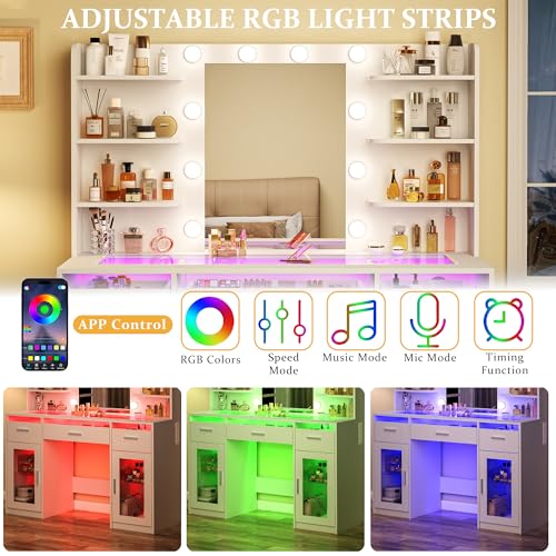 Vanity Desk, Makeup Vanity Desk with Mirror and Lights 3 Colors, view 5
