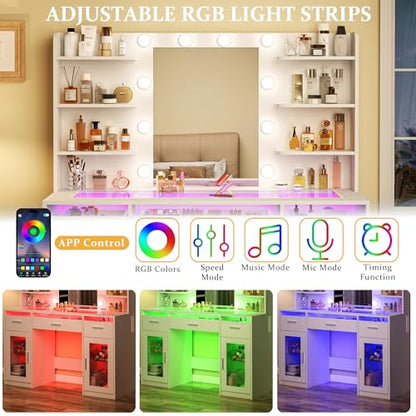 Vanity Desk, Makeup Vanity Desk with Mirror and Lights 3 Colors, view 5