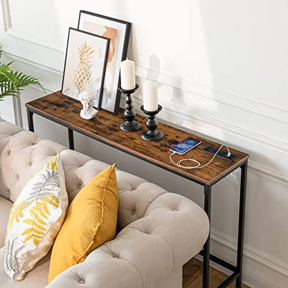 47.2" Console Table with Power Outlets and USB Ports, Sofa Narrow Entryway Table with Charging Station, Behind Couch Table, Hallway, Foyer, Living Room, Bedroom, Rustic Brown BF301XG01G1