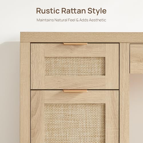 Rattan Home Office Desk with Storage, 52" Boho Executive Desk, view 6