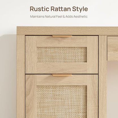 Rattan Home Office Desk with Storage, 52" Boho Executive Desk, view 6