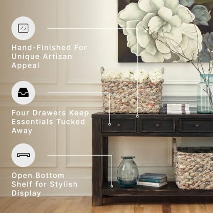 Signature Design by Ashley Gavelston Sofa Table, 64 Inch Console Table with 4 Drawers, Mixed Wood Construction, Behind Couch Storage for Living Room, Weathered Black