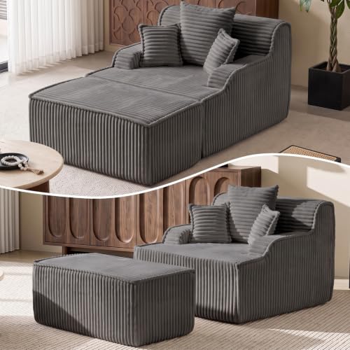 Oversized Chaise Lounge Chair Indoor, Corduroy Boneless Couch Sofa Bed, view 2