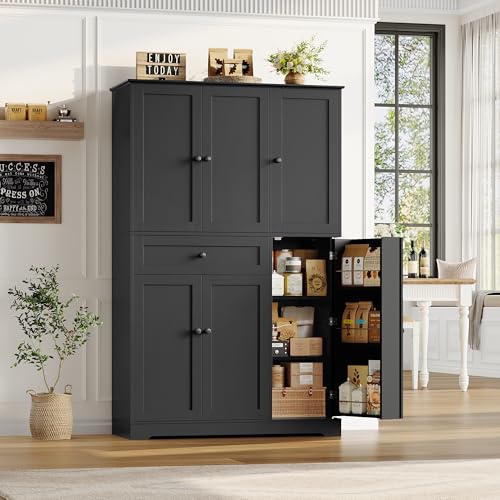68" Tall Kitchen Pantry Storage Cabinet with Doors & Shelves, Black, view 6