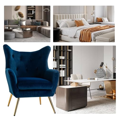 Velvet Tufted Accent Chair, Modern Wingback Arm Chair, Navy
