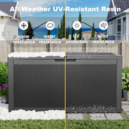 100 Gallon Resin Deck Box, Lockable Patio Outdoor Storage Box for Furniture, Garden Tools and Tools Storage, Waterproof Outside Storage Boxes - Black