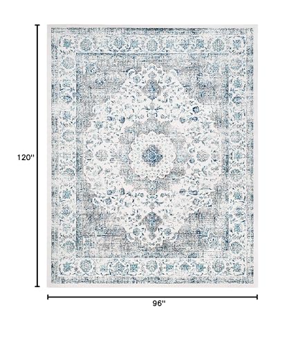 SAFAVIEH Area Rug 8x10 - Evoke Collection - Large - Ivory & Grey, Shabby Chic Oriental Medallion Design, Non-Shedding & Easy to Clean, Ideal for Living Room, Bedroom, Dining Space (EVK220D)