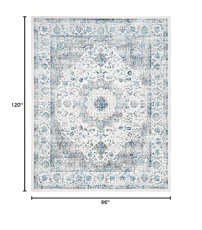 SAFAVIEH Area Rug 8x10 - Evoke Collection - Large - Ivory & Grey, Shabby Chic Oriental Medallion Design, Non-Shedding & Easy to Clean, Ideal for Living Room, Bedroom, Dining Space (EVK220D)